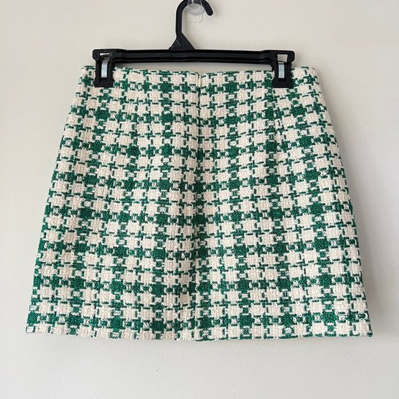 NEW Zara Tweed Green Cream Bejeweled Houndstooth Mini Skirt- Size S - Picture 7 of 14